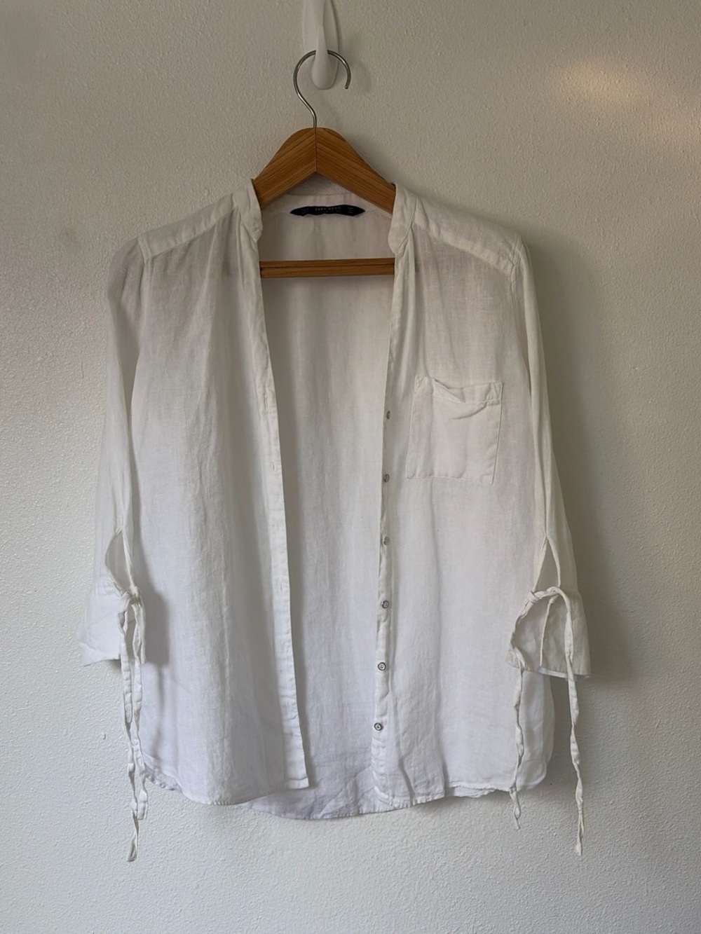 Zara | White Linen Button Down Cover Up Shirt